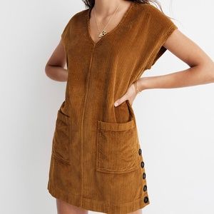 Madewell Corduroy Side-Button Shift Dress in Gold